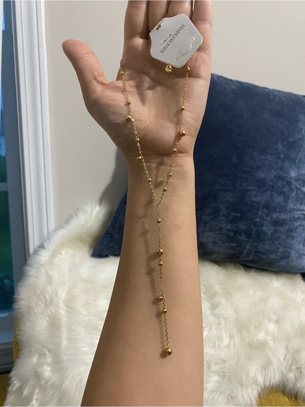 Gold Beaded Dainty Y-Style Necklace